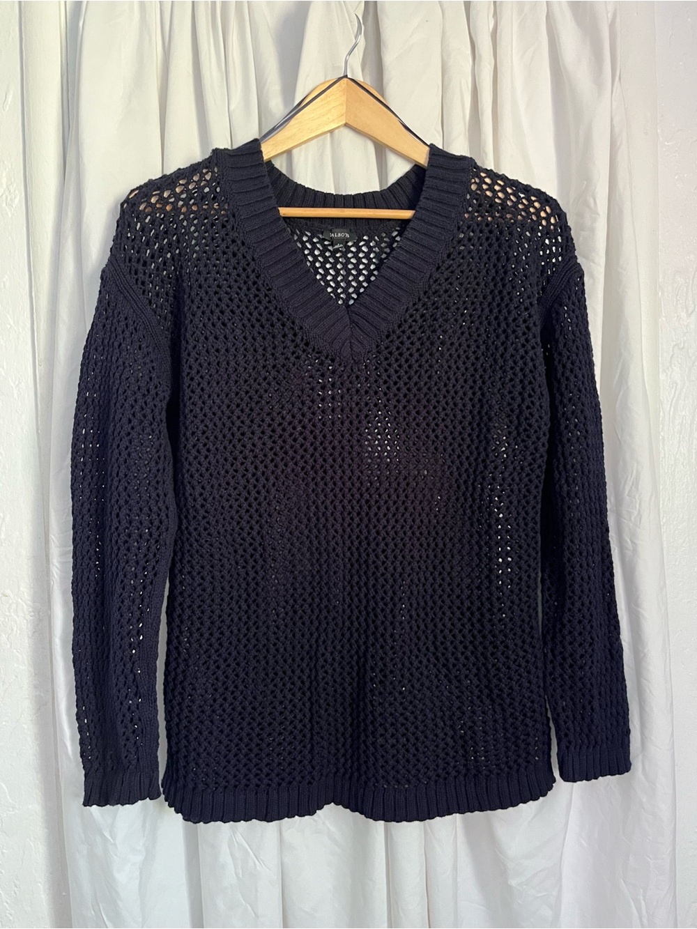 Talbots Navy Open-Knit V-Neck Sweater